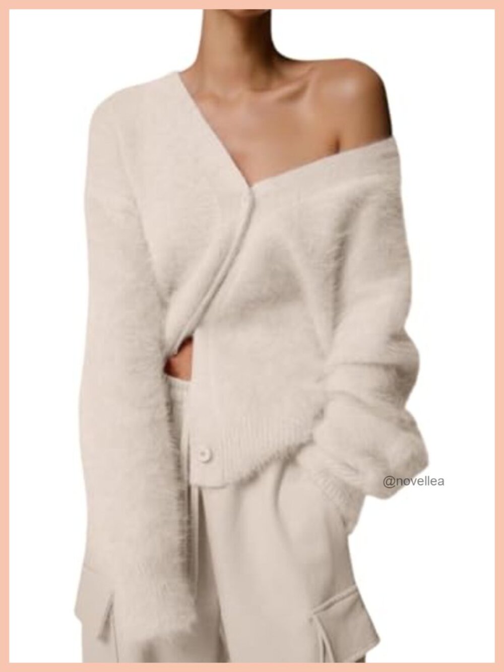 Fuzzy Cardigan Sweater Button Down V Neck Long Sleeve Knit